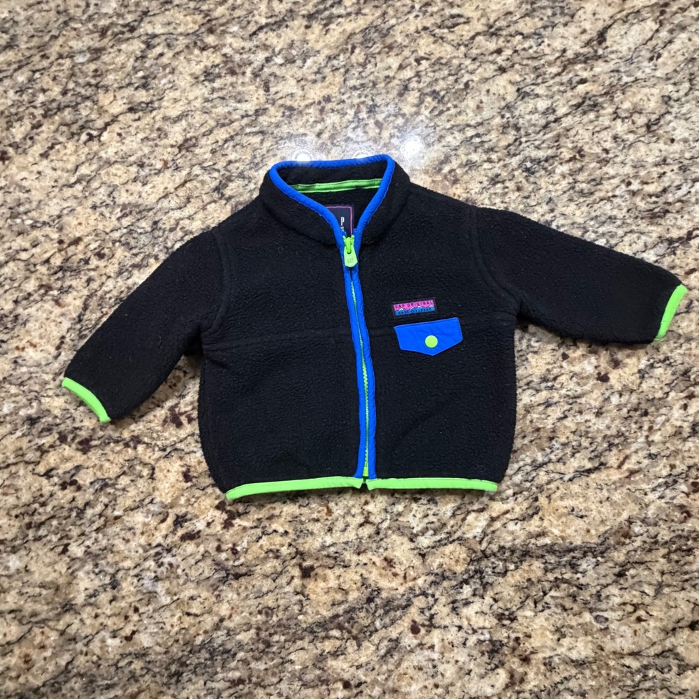 Gap Arctic Fleece Baby Boy Jacket Black Blue Neon Green 3-6 Months Zip Up ws